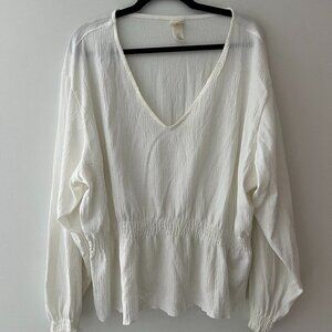 H&M V Neck White Peplum Blouse Size XL
